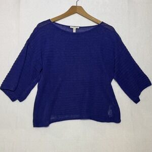 Eileen Fisher Women‎ XS Sweater Blue Purple 100% Linen Ribbed Boatneck Pullover
